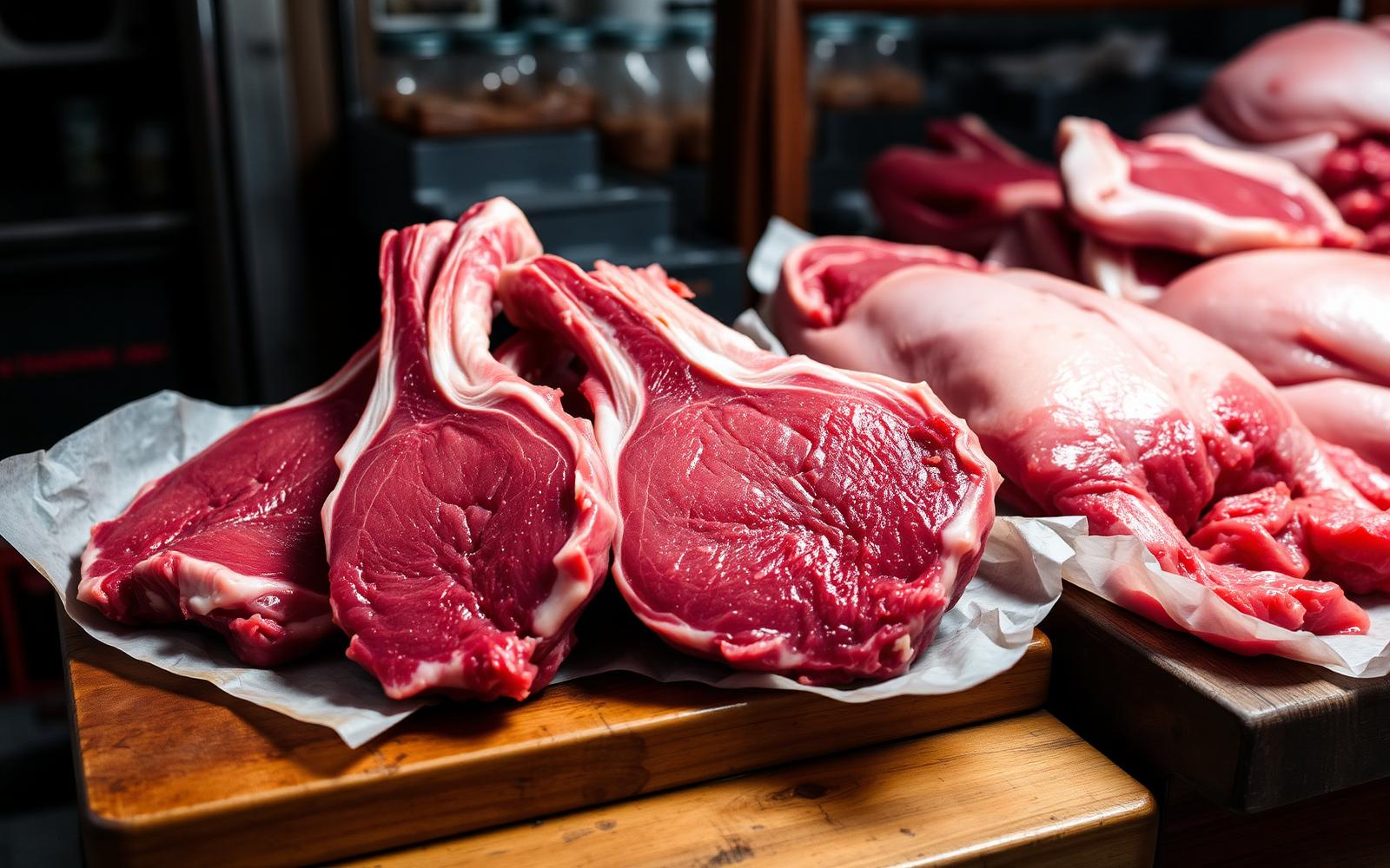 Premium Zabiha halal meat cuts on a wooden board