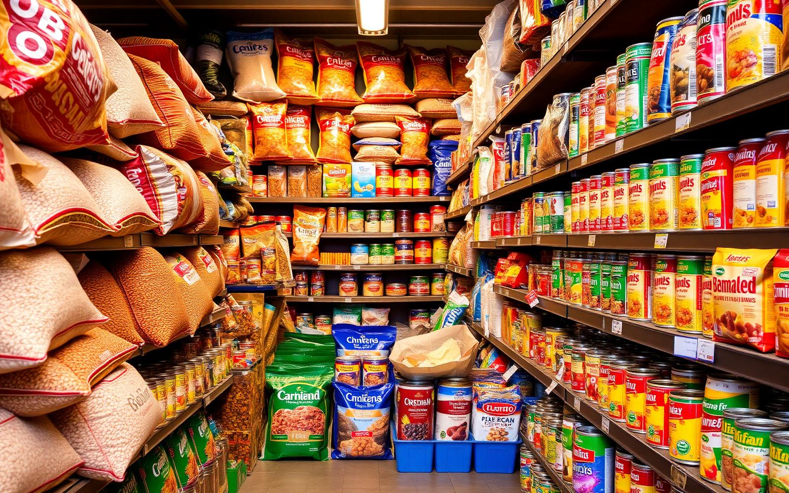 International grocery aisle stocked with rice, spices and global brands