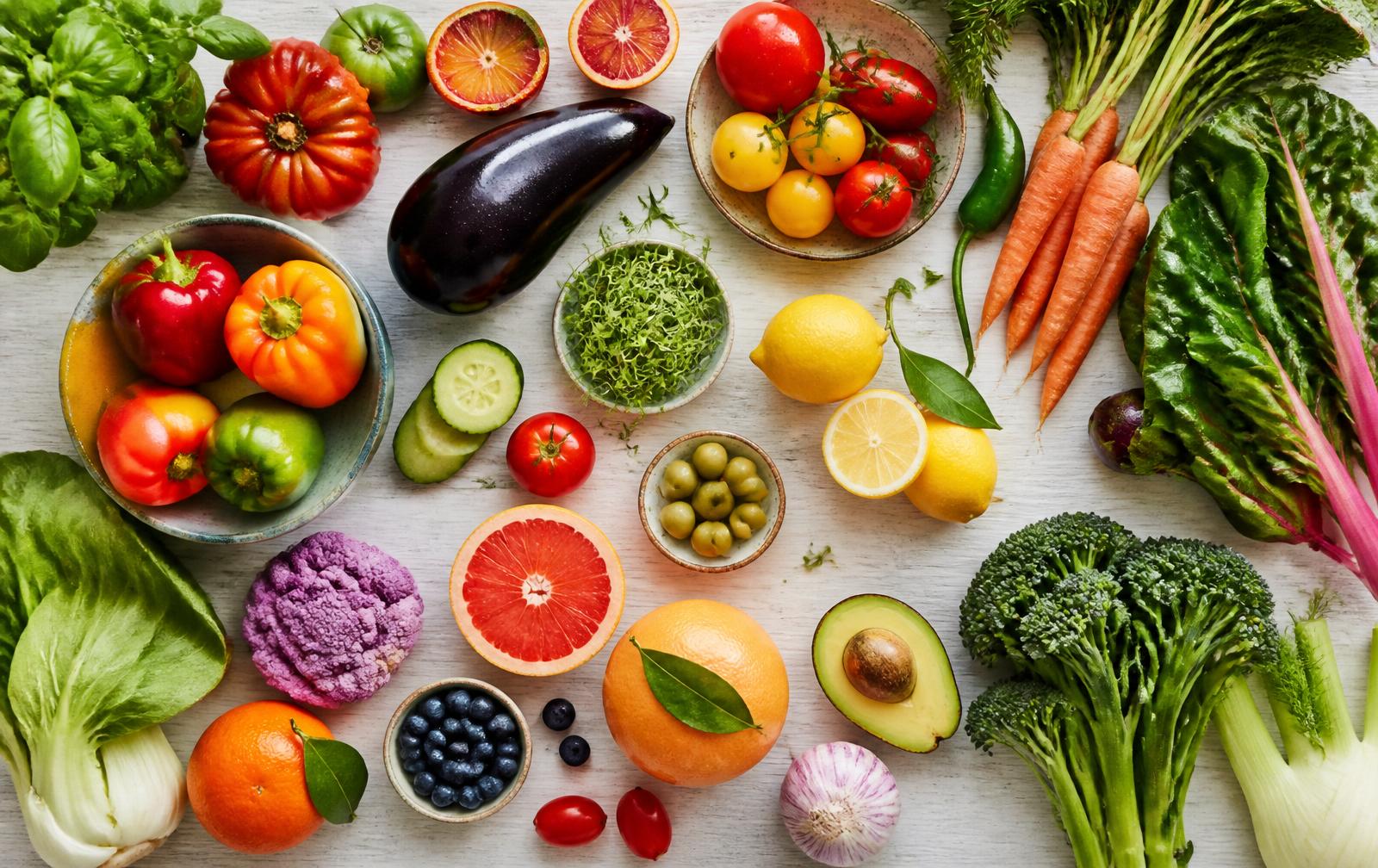 Colorful fresh fruits and vegetables